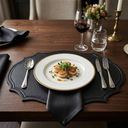 Vintage Black Imitation Leather Oval Placemat